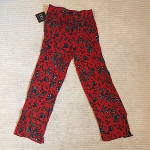Red Floral Straight Leg Pants